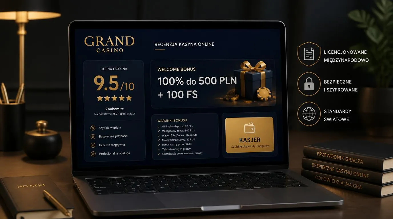Ekran z oceną 9,5/10, informacją o ofercie powitalnej i przyciskiem prowadzącym do kasy
